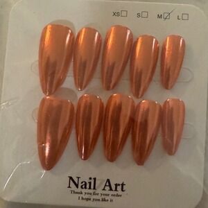 Metallic Copper Almond Press On Nails‎ Medium Fake Nail Art